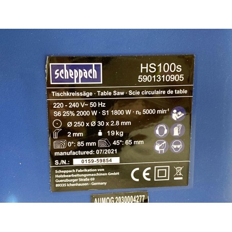 Stołowa pilarka tarczowa, SCHEPPACH, HS 100 S, 2000 W, 240 V, 430448
